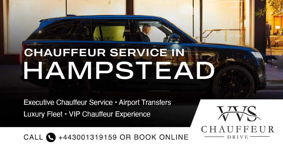 Luxury chauffeur car in Hampstead for airport transfers and VIP services by VVS Chauffeur Drive.