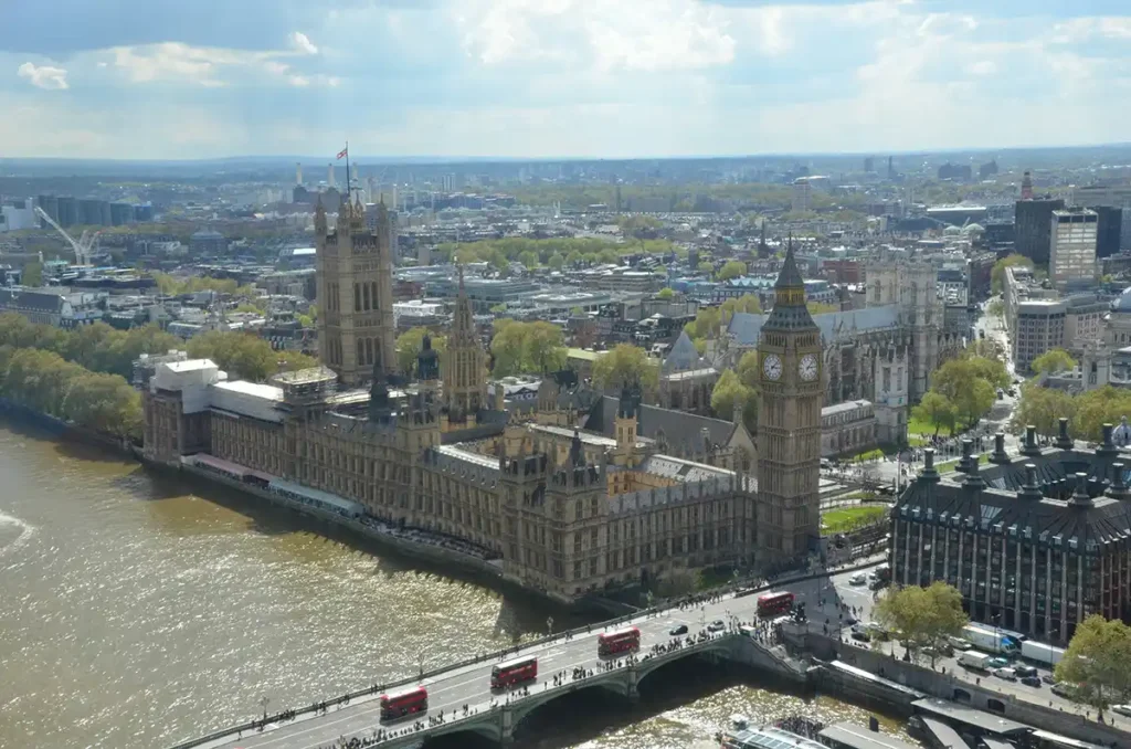 an image to show The Palace of Westminster view from the London Eye The Palace of Westminster view from the London Eye
