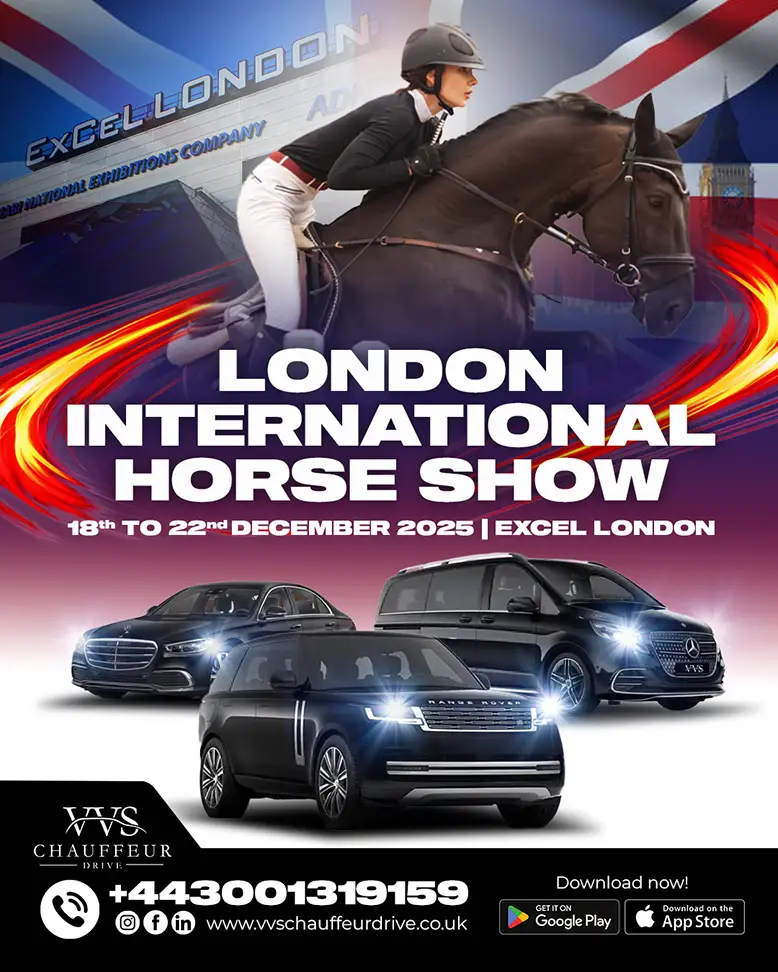 Luxury chauffeur fleet including Mercedes S-Class and Range Rover providing transfers to the London International Horse Show at ExCeL.
